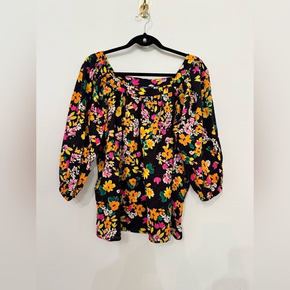 Women’s Chaps Square Neck Pheasant Classic Floral Hobo 3/4 Sleeve Top - Picture 2 of 4